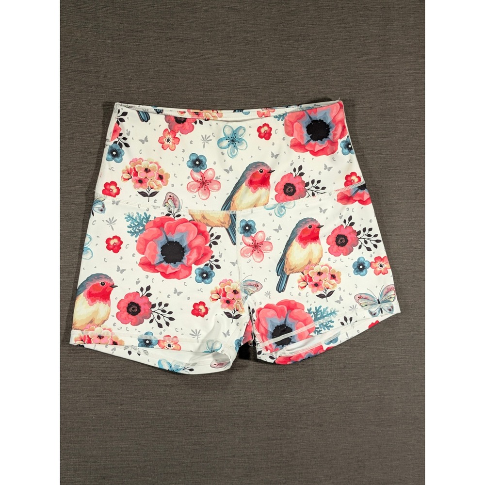 Mint & Lilac Floral Bird Print Athletic Shorts Womens Workout Activewear Small